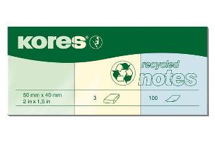 Kores Haftnotizen, Notes, farblich assortiert, 3x 100 Blatt, 50mm x 40mm